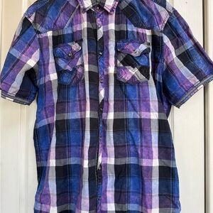 BKE Vintage Men's Blue and Purple Plaid Shirt
